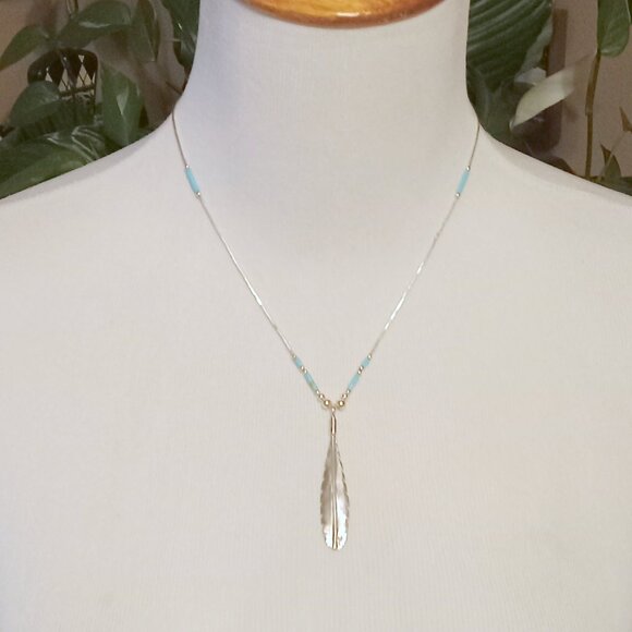 Sterling Silver Feather ~ Turquoise and Liquid Silver - Picture 10 of 12